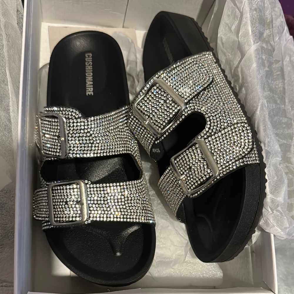 Women's Silver Slide Sandals